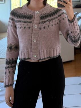 Lily Ashwell 100% Alpaca Soft Pink Cropped Knit Cardigan